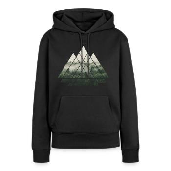 Geometrische Dreicke - Wald im Nebel - Frauen Premium Bio Hoodie - Schwarz - Vorne - Julia (174cm)
