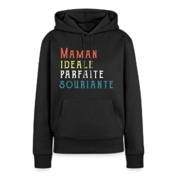 Maman parfaite ideal souriante - Sweat à capuche Premium bio Femme - noir - Devant - Julia (174cm)