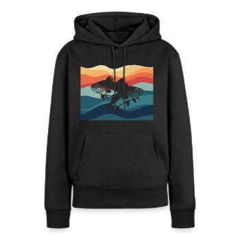 Barsch Angelrute AngelnmitFreunden - Frauen Premium Bio Hoodie - Schwarz - Vorne - Julia (174cm)