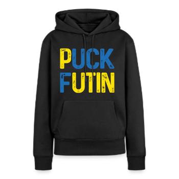 Puck Futin - Frauen Premium Bio Hoodie - Schwarz - Vorne - Julia (174cm)