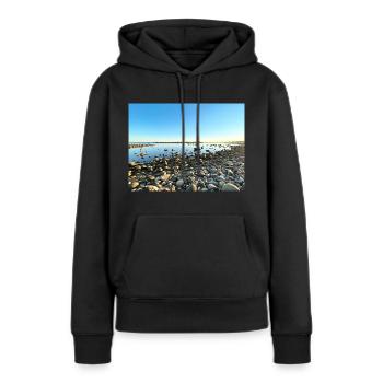 Rocky beach with calm sea and blue sky - Women’s Premium Organic Hoodie - black - Front - Julia (174cm)