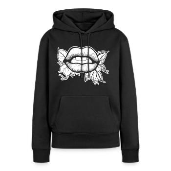 Lèvres, bouche, baisers lèvres - Sweat à capuche Premium bio Femme - noir - Devant - Julia (174cm)