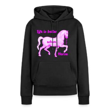 La vie est meilleure quand Cheval - Rose - Da Vinci - Sweat à capuche Premium bio Femme - noir - Devant - Julia (174cm)