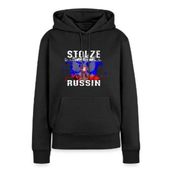 Russland "Stolze Russin" - Frauen Premium Bio Hoodie - Schwarz - Vorne - Julia (174cm)