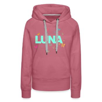 Luna - Schöner Name mit Schmetterlingen - Frauen Premium Bio Hoodie - Malve - Vorne - Isabella (175cm)