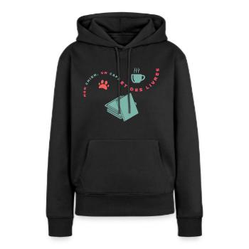 Mon chien un café des bouquins - Sweat à capuche Premium bio Femme - noir - Devant - Julia (174cm)