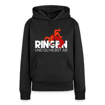 RINGEN und du hebst ab - Frauen Premium Bio Hoodie - Schwarz - Vorne - Julia (174cm)