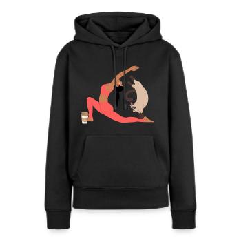 Katze, Kaffee und Yoga - Frauen Premium Bio Hoodie - Schwarz - Vorne - Julia (174cm)