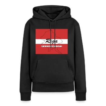 Riga - Hauptstadt mit GPS & Flagge - Frauen Premium Bio Hoodie - Schwarz - Vorne - Julia (174cm)