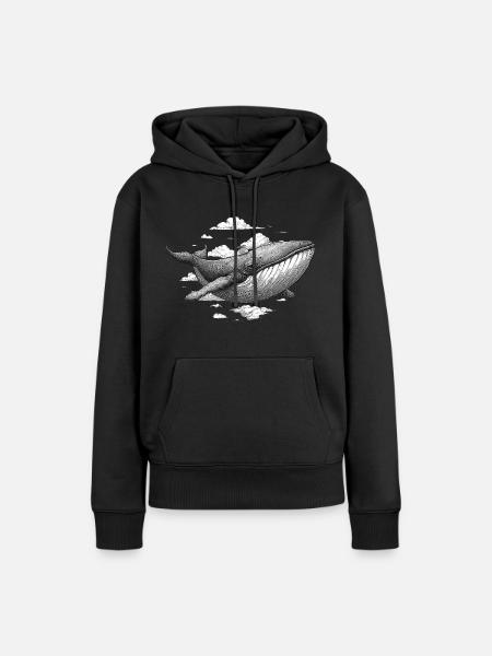 Walfisch fliegt über den Wolken - Frauen Premium Bio Hoodie - Schwarz