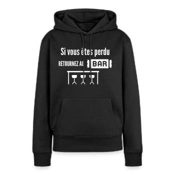 Si vous êtes perdu retournez au bar - Sweat à capuche Premium bio Femme - noir - Devant - Julia (174cm)