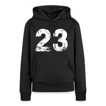23 - Sweat à capuche Premium bio Femme - noir - Devant - Julia (174cm)