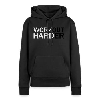 Work hard - Sweat à capuche Premium bio Femme - noir - Devant - Julia (174cm)