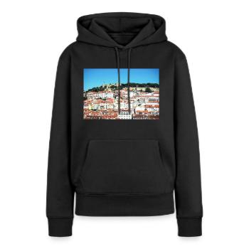 Château Saint-Georges de Lisbonne - Sweat à capuche Premium bio Femme - noir - Devant - Julia (174cm)
