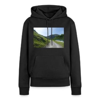 Langer Weg - Frauen Premium Bio Hoodie - Schwarz - Vorne - Julia (174cm)