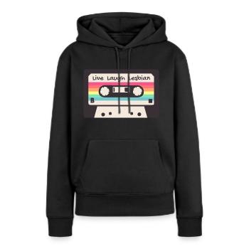 Live Laugh Lesbian - Vintage des années 80 sur le thème LGBTQIA+ - Sweat à capuche Premium bio Femme - noir - Devant - Julia (174cm)