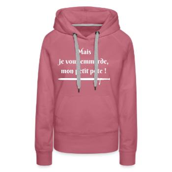 Mais je vous emmerde (blanc) - Sweat à capuche Premium bio Femme - mauve - Devant - Isabella (175cm)
