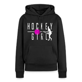 hockey girl feldhockey cool sport stürmer - Frauen Premium Bio Hoodie - Schwarz - Vorne - Julia (174cm)