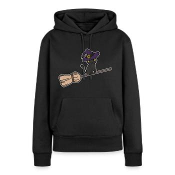 Chat Balai de sorcière - Sweat à capuche Premium bio Femme - noir - Devant - Julia (174cm)