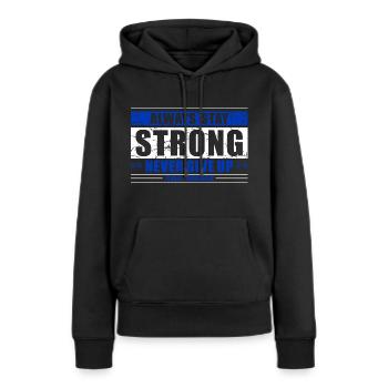 Never Give Up - Frauen Premium Bio Hoodie - Schwarz - Vorne - Julia (174cm)