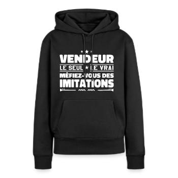 Vendeur le seul Vendeur le vrai Vendeur - Sweat à capuche Premium bio Femme - noir - Devant - Julia (174cm)