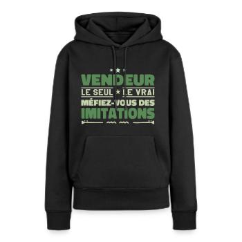 Vendeur le seul Vendeur le vrai Vendeur - Sweat à capuche Premium bio Femme - noir - Devant - Julia (174cm)