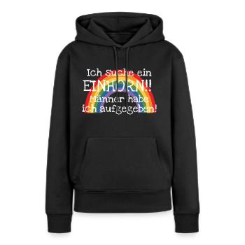 Suche Einhorn: Magische Suche keine Männer - Frauen Premium Bio Hoodie - Schwarz - Vorne - Julia (174cm)