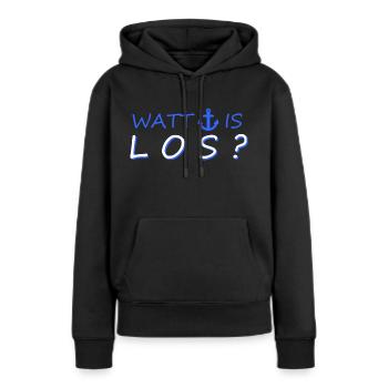 Watt is los? - Frauen Premium Bio Hoodie - Schwarz - Vorne - Julia (174cm)