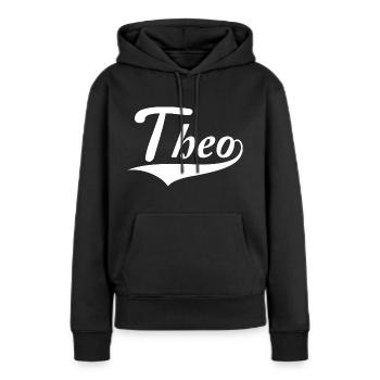 Theo - Frauen Premium Bio Hoodie - Schwarz - Vorne - Julia (174cm)