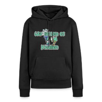 Wir lassen es knallen - Frauen Premium Bio Hoodie - Schwarz - Vorne - Julia (174cm)