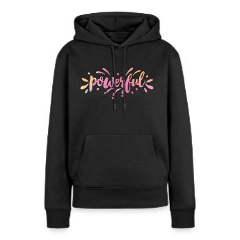 Powerful byseehasdesign - Frauen Premium Bio Hoodie - Schwarz - Vorne - Julia (174cm)