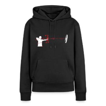 Bogenschießen Compound Bogen Herzschlag EKG - Frauen Premium Bio Hoodie - Schwarz - Vorne - Julia (174cm)