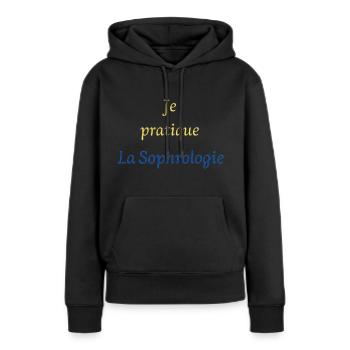 Je pratique La sophrologie - Sweat à capuche Premium bio Femme - noir - Devant - Julia (174cm)