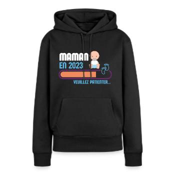 Maman en 2023 cadeau nouvelle mère - Sweat à capuche Premium bio Femme - noir - Devant - Julia (174cm)