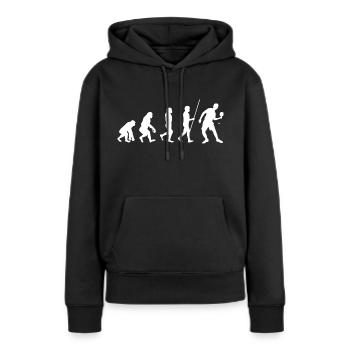 L’évolution de l’homme et du tennis - Sweat à capuche Premium bio Femme - noir - Devant - Julia (174cm)
