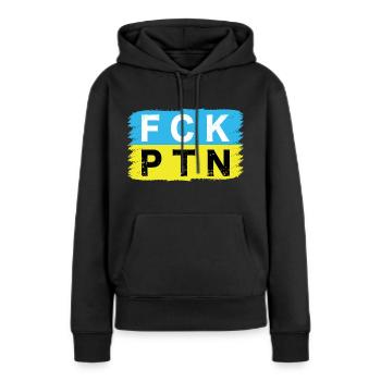 Unterstützung der Ukraine / Fuck Putin - Frauen Premium Bio Hoodie - Schwarz - Vorne - Julia (174cm)