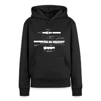 Flûte transversale Description Structure - Sweat à capuche Premium bio Femme - noir - Devant - Julia (174cm)
