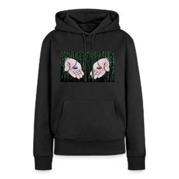 Tu veux la pilule rouge ou la pilule bleue ? - Sweat à capuche Premium bio Femme - noir - Devant - Julia (174cm)