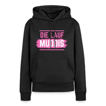Muddy run shirt mud Matsch Laufshirt Team Muddi - Frauen Premium Bio Hoodie - Schwarz - Vorne - Julia (174cm)