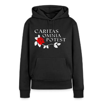 Caritas Omnia Potest Liebe Vermag alles - Frauen Premium Bio Hoodie - Schwarz - Vorne - Julia (174cm)