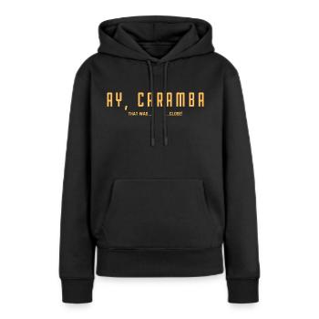 Caramba Close Call: Ouf! - Sweat à capuche Premium bio Femme - noir - Devant - Julia (174cm)