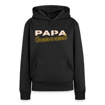 Papa Gourmand - Sweat à capuche Premium bio Femme - noir - Devant - Julia (174cm)