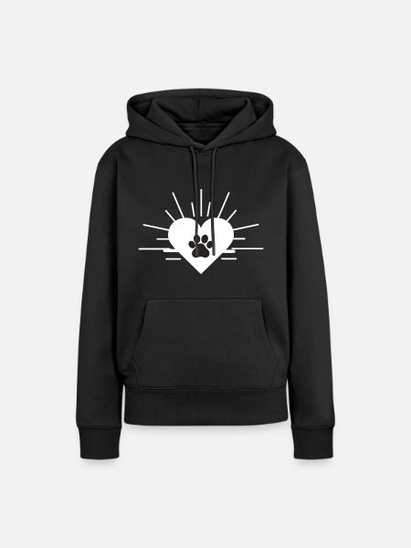Herz mit Hundepfote - Frauen Premium Bio Hoodie - Schwarz