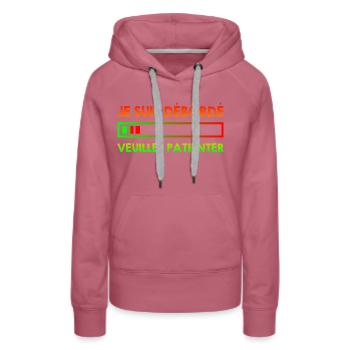 je suis débordé, veuillez patienter - Sweat à capuche Premium bio Femme - mauve - Devant - Isabella (175cm)