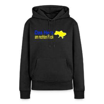 Herz am rechten Fleck Landkarte Ukraine Flagge - Frauen Premium Bio Hoodie - Schwarz - Vorne - Julia (174cm)