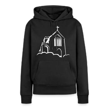 Église - Sweat à capuche Premium bio Femme - noir - Devant - Julia (174cm)