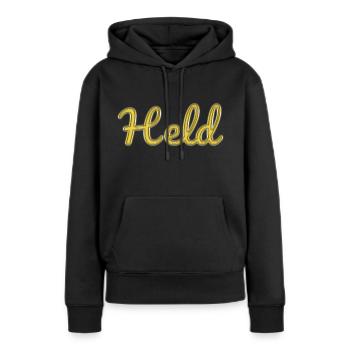 Held - Frauen Premium Bio Hoodie - Schwarz - Vorne - Julia (174cm)