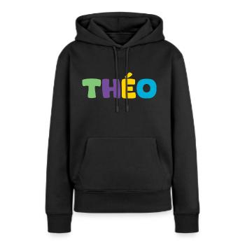 Name - Théo - Frauen Premium Bio Hoodie - Schwarz - Vorne - Julia (174cm)