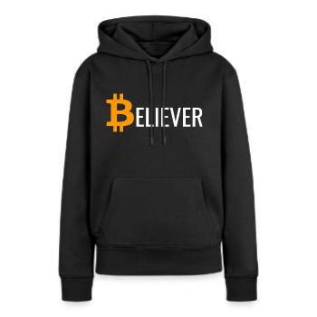 Bitcoin Croyant BTC - Sweat à capuche Premium bio Femme - noir - Devant - Julia (174cm)