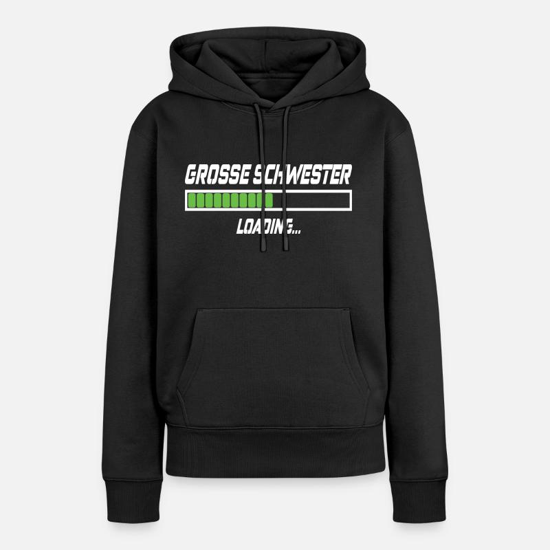 Grosse Schwester Loading... - Frauen Premium Bio Hoodie - Schwarz